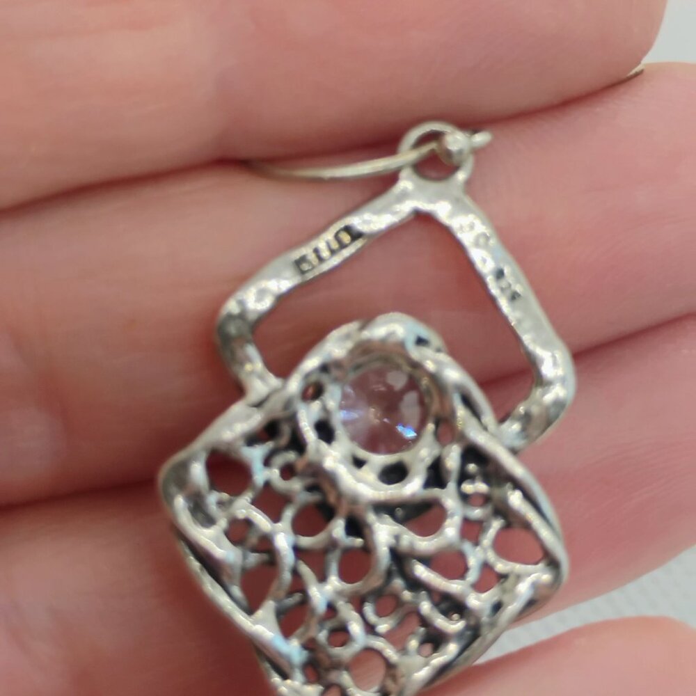 Noa Zuman Israel 925 Sterling Silver Cubic Zirconia Dangle Earrings - Picture 3 of 6